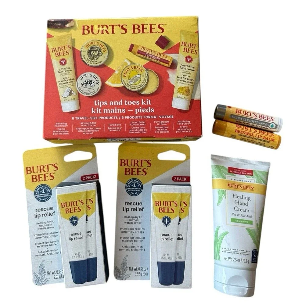 Large Bundle 13pc. Burt's Bees Products Sets Hand Foot Cream Lip Balm